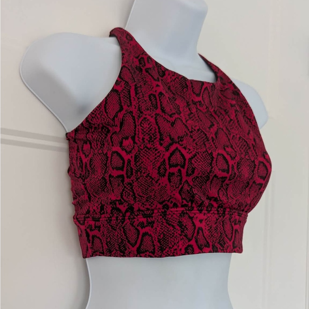Buff bunny Snake Print Sports Bra Small Pink Strappy Back High Neck Gym Top